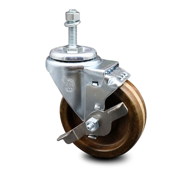 4 Inch High Temp Phenolic Wheel Swivel 3/8 Inch Threaded Stem Caster with Brake